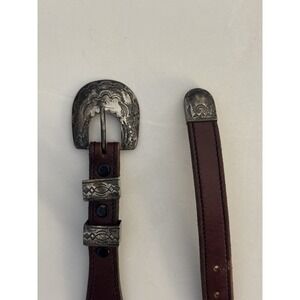 Chacon Unisex Size 30 Red or Brown Leather Sterling Silver Buckle Belt